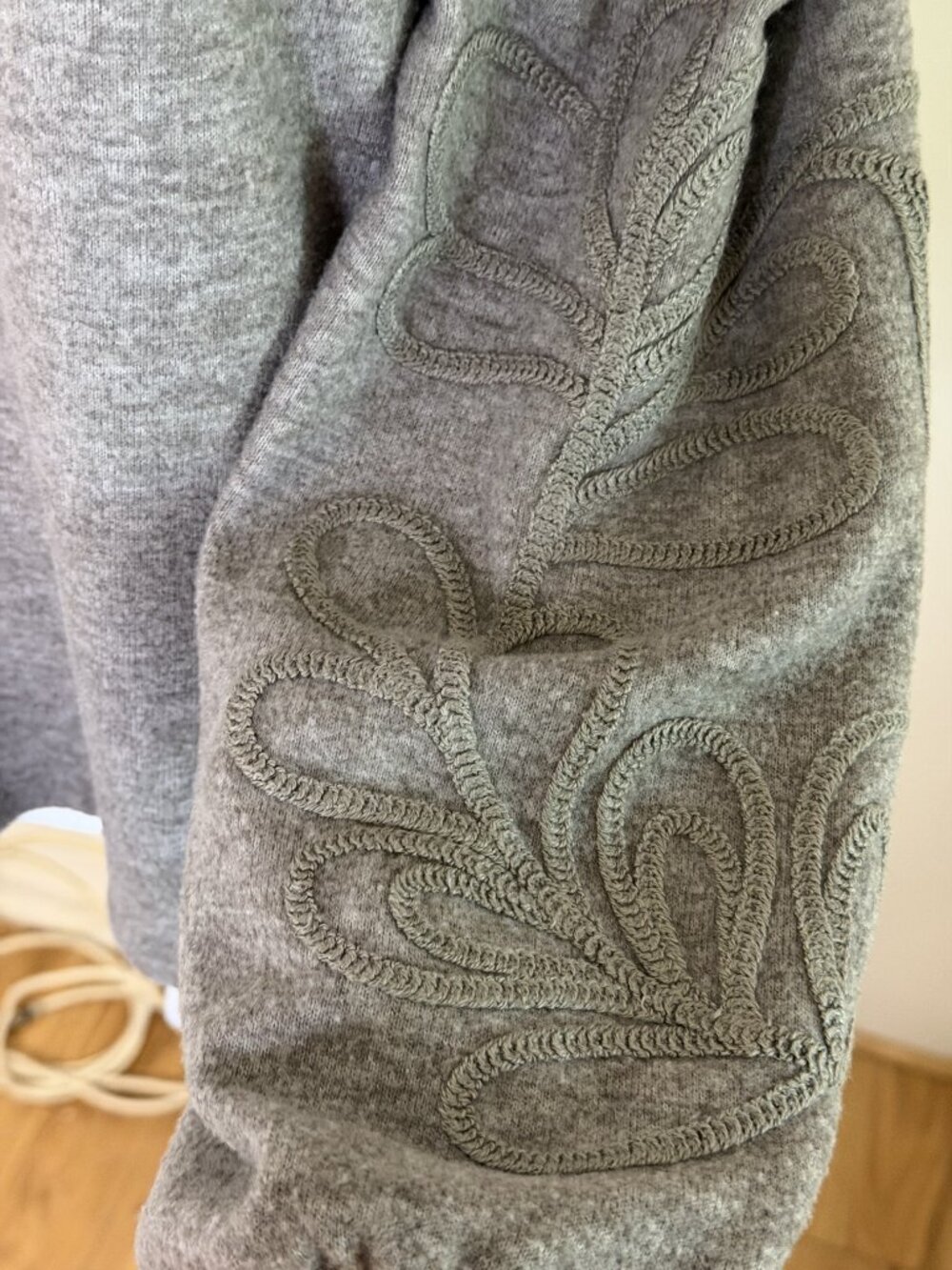 Democracy Heather Gray Soutache Sleeve Knit Sweater Size M | Cozy Crewneck - Picture 7 of 10